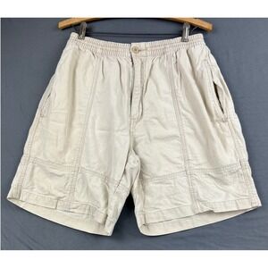 Surf Odyssey Shorts Mens Large Beige Good Ramie Cotton Elastic Waist Casual 7in